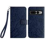 For Google Pixel 7 Pro Tree Birds Embossed Pattern Leather Phone Case(Blue)