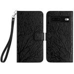 For Google Pixel 7 Tree Birds Embossed Pattern Leather Phone Case(Black)