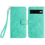 For Google Pixel 7 Tree Birds Embossed Pattern Leather Phone Case(Green)