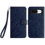 For Google Pixel 8 Tree Birds Embossed Pattern Leather Phone Case(Blue)