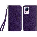 For Xiaomi 13 Lite Tree Birds Embossed Pattern Leather Phone Case(Purple)