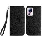 For Xiaomi 13 Lite Tree Birds Embossed Pattern Leather Phone Case(Black)