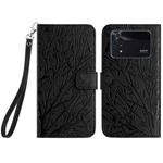 For Xiaomi Poco M4 Pro 4G Tree Birds Embossed Pattern Leather Phone Case(Black)