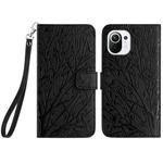 For Xiaomi 11 Lite Tree Birds Embossed Pattern Leather Phone Case(Black)