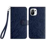 For Xiaomi 11 Lite Tree Birds Embossed Pattern Leather Phone Case(Blue)