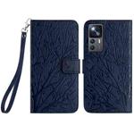 For Xiaomi 12T Tree Birds Embossed Pattern Leather Phone Case(Blue)