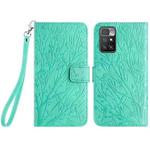 For Xiaomi Redmi 10 Tree Birds Embossed Pattern Leather Phone Case(Green)