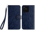 For Xiaomi Redmi 10C Tree Birds Embossed Pattern Leather Phone Case(Blue)