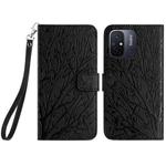 For Xiaomi Redmi 12C Tree Birds Embossed Pattern Leather Phone Case(Black)