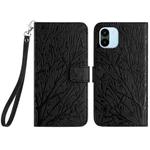 For Xiaomi Redmi A1 / A2 Tree Birds Embossed Pattern Leather Phone Case(Black)