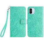 For Xiaomi Redmi A1 / A2 Tree Birds Embossed Pattern Leather Phone Case(Green)