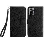 For Xiaomi Redmi Note 10 4G Tree Birds Embossed Pattern Leather Phone Case(Black)