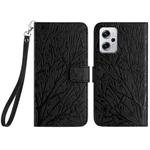 For Xiaomi Redmi Note 11T Pro Tree Birds Embossed Pattern Leather Phone Case(Black)