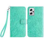 For Xiaomi Redmi Note 11T Pro Tree Birds Embossed Pattern Leather Phone Case(Green)