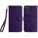 For Xiaomi Redmi Note 11S Tree Birds Embossed Pattern Leather Phone Case(Purple)