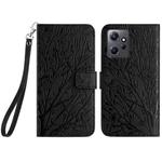 For Xiaomi Redmi Note 12 4G Global Tree Birds Embossed Pattern Leather Phone Case(Black)