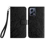 For Xiaomi Redmi Note 12 5G Global Tree Birds Embossed Pattern Leather Phone Case(Black)