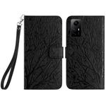 For Xiaomi Redmi Note 12S Tree Birds Embossed Pattern Leather Phone Case(Black)