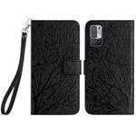 For Xiaomi Redmi Note 10 5G Tree Birds Embossed Pattern Leather Phone Case(Black)