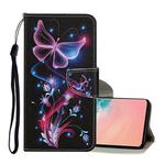 For Samsung Galaxy S10e Colored Drawing Pattern Horizontal Flip Leather Case with Holder & Card Slots & Wallet & Lanyard(Fluorescent Butterfly)