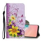 For Samsung Galaxy S10e Colored Drawing Pattern Horizontal Flip Leather Case with Holder & Card Slots & Wallet & Lanyard(Yellow Flower Butterfly)