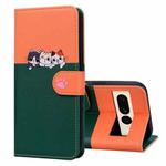 For Google Pixel 7 Pro Cute Pet Series Color Block Buckle Leather Phone Case(Dark Green)
