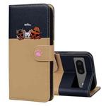 For Google Pixel 7 Cute Pet Series Color Block Buckle Leather Phone Case(Khaki)