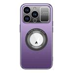 For iPhone 15 Pro Large Window MagSafe Skin Feel PC Phone Case(Purple)