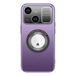 For iPhone 15 Plus Large Window MagSafe Skin Feel PC Phone Case(Purple)