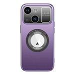 For iPhone 15 Large Window MagSafe Skin Feel PC Phone Case(Purple)
