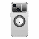 For iPhone 15 Large Window MagSafe Skin Feel PC Phone Case(Silver Gray)