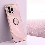 For iPhone 15 Pro Max XINLI Straight Edge 6D Electroplate TPU Phone Case with Ring Holder(Cherry Purple)