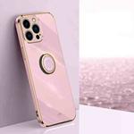 For iPhone 15 Pro XINLI Straight Edge 6D Electroplate TPU Phone Case with Ring Holder(Cherry Purple)