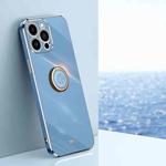 For iPhone 15 Pro XINLI Straight Edge 6D Electroplate TPU Phone Case with Ring Holder(Celestial Blue)
