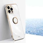 For iPhone 15 Pro XINLI Straight Edge 6D Electroplate TPU Phone Case with Ring Holder(White)