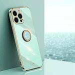 For iPhone 15 Pro XINLI Straight Edge 6D Electroplate TPU Phone Case with Ring Holder(Mint Green)