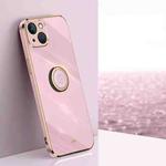 For iPhone 15 XINLI Straight Edge 6D Electroplate TPU Phone Case with Ring Holder(Cherry Purple)