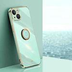 For iPhone 15 XINLI Straight Edge 6D Electroplate TPU Phone Case with Ring Holder(Mint Green)