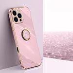 For iPhone 16 Pro Max XINLI Straight Edge 6D Electroplate TPU Phone Case with Ring Holder(Cherry Purple)