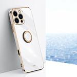 For iPhone 16 Pro XINLI Straight Edge 6D Electroplate TPU Phone Case with Ring Holder(White)