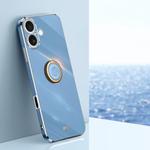 For iPhone 16 Plus XINLI Straight Edge 6D Electroplate TPU Phone Case with Ring Holder(Celestial Blue)