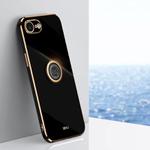 For iPhone 16e XINLI Straight Edge 6D Electroplate TPU Phone Case with Ring Holder(Black)