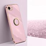 For iPhone 16e XINLI Straight Edge 6D Electroplate TPU Phone Case with Ring Holder(Cherry Purple)