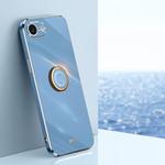 For iPhone 16e XINLI Straight Edge 6D Electroplate TPU Phone Case with Ring Holder(Celestial Blue)