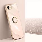 For iPhone 16e XINLI Straight Edge 6D Electroplate TPU Phone Case with Ring Holder(Pink)