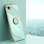 For iPhone 16e XINLI Straight Edge 6D Electroplate TPU Phone Case with Ring Holder(Mint Green)