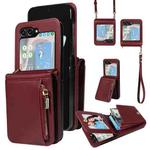 For Samsung Galaxy Z Flip5 5G Crossbody Lanyard Zipper Wallet Leather Phone Case(Wine Red)