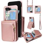 For Samsung Galaxy Z Flip5 5G Crossbody Lanyard Zipper Wallet Leather Phone Case(Rose Gold)