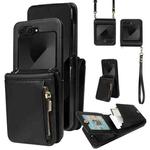 For Samsung Galaxy Z Flip6 5G Crossbody Lanyard Zipper Wallet Leather Phone Case(Black)