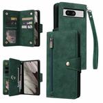 For Google Pixel 8 Rivet Buckle 9 Cards Three Fold Leather Phone Case(Green)